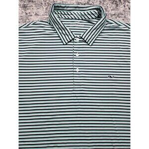 Vineyard Vines Polo Shirt Men's XXL Blue Green Striped Whale Logo Golf Casual